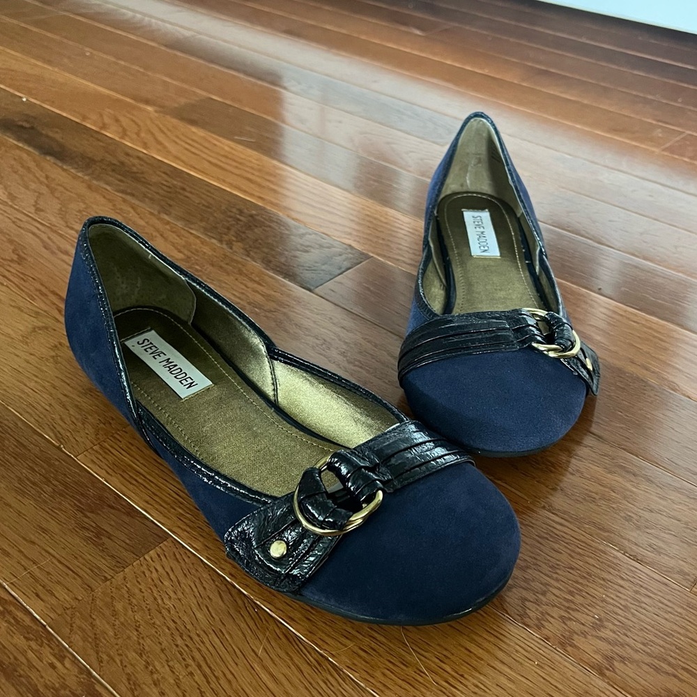 Likenew_ Steve Madden Groucho Flats Navy Blue Size 7.5 Suede Leather EUC